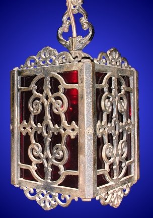 1930's pendant porch fixture with red flash-glass panels from our Lighting catalogue - Phoenixant.com