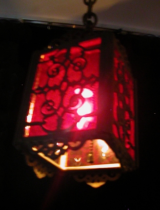 1930's pendant porch fixture with red flash-glass panels from our Lighting catalogue - Phoenixant.com